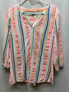 Talbots womens medium shirt blouse striped colorful summer boho beachy summer